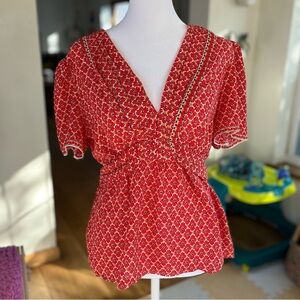Max Studio Red and White Patterned Blouse